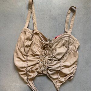 Romwe Nude Faux Leather Lace Up Corset Top Size M Y2K